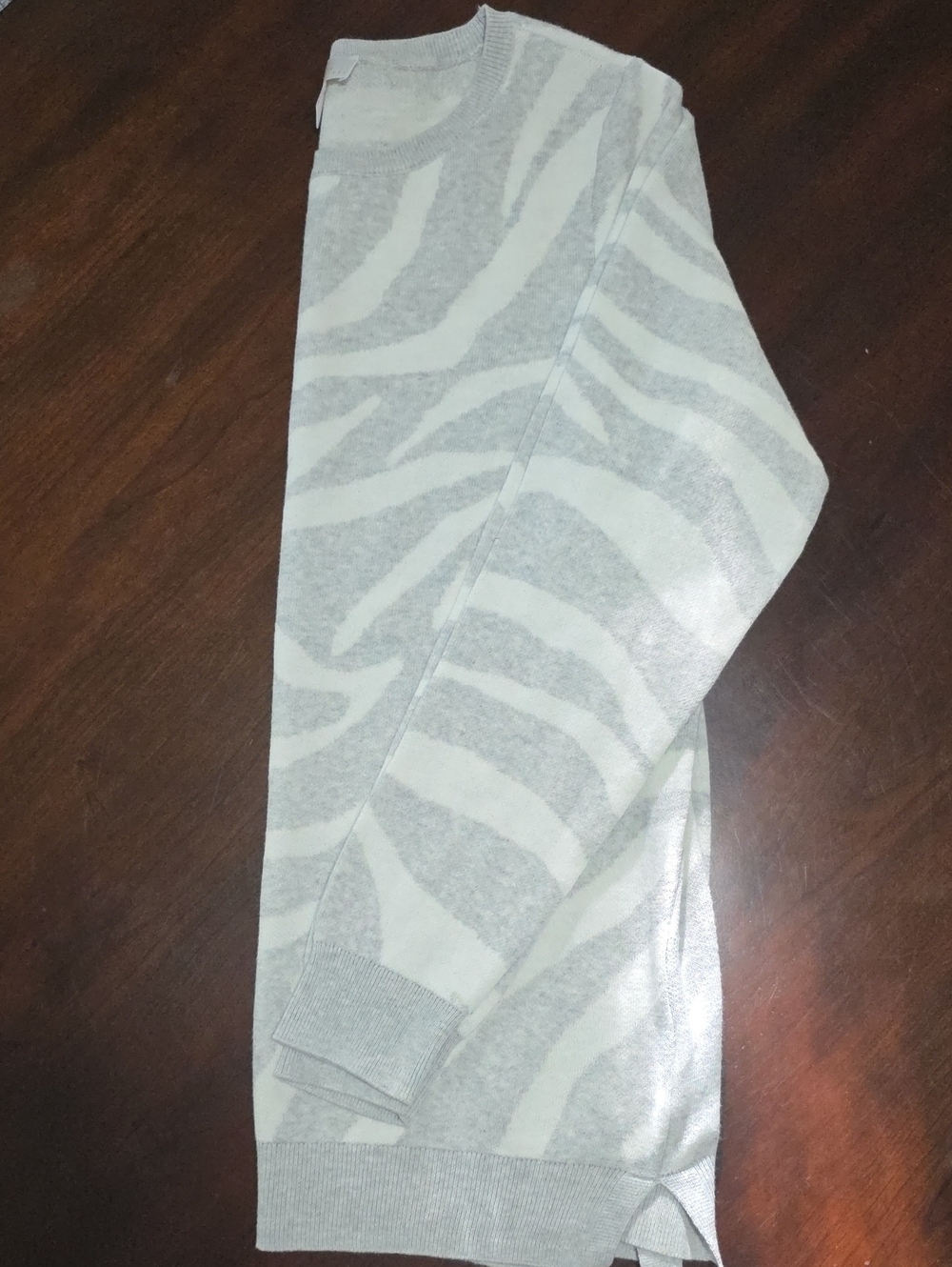 Belle by Kim Gravel Gray and White Zebra Print Crewneck Sweater